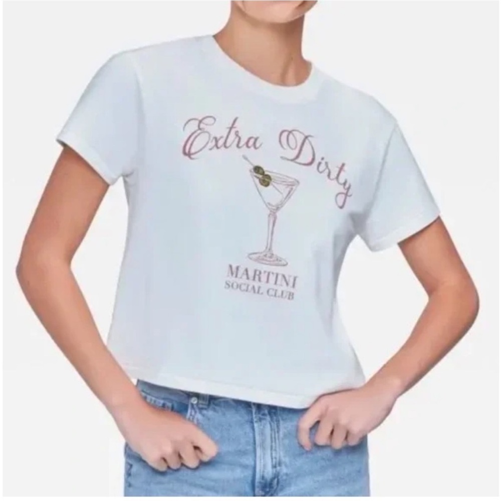 Wildfox White Crop Tee with Pink Martini Graphic